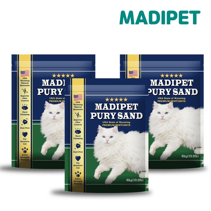 메디펫 퓨리샌드 라이트 고양이모래 벤토나이트 6kg*3개입, 3팩, 6kg