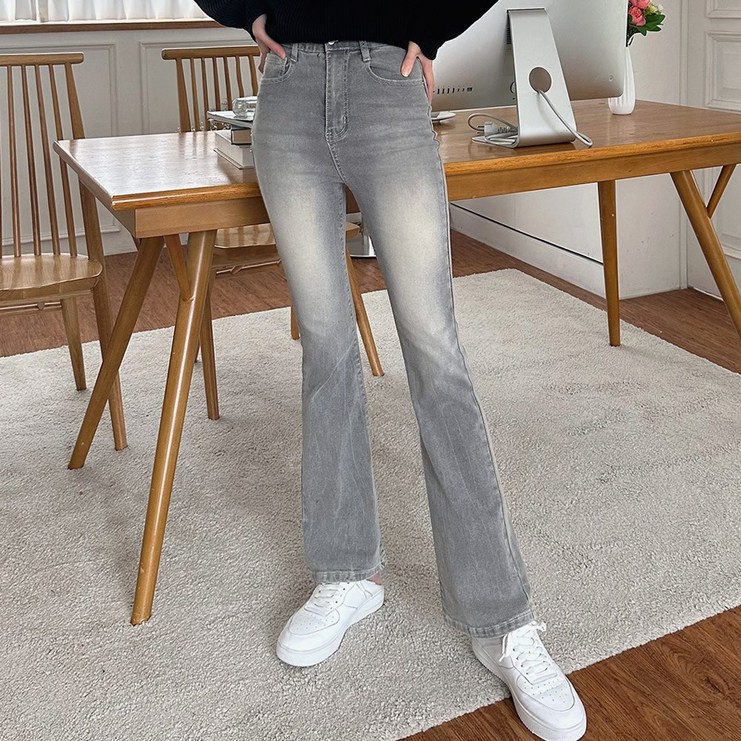 디어로라 여성용 인밴딩 빈티지워싱 부츠컷 데님팬츠