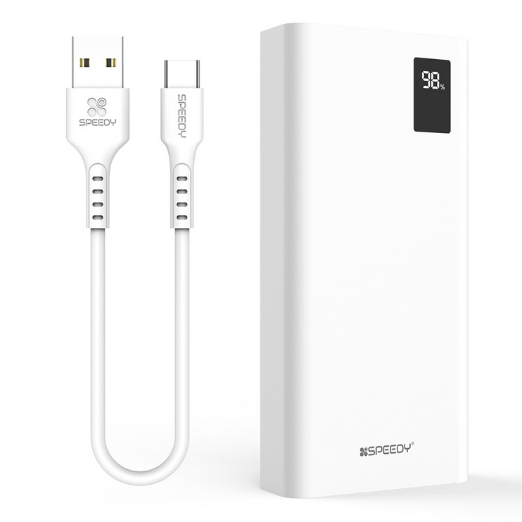 SPEEDY 슬림핏 PD 20W 고속충전 보조배터리 20000mAh 멀티단자 20W C타입 케이블, 화이트, SPEB2PA20DPQC타입 SPEEDY 슬림핏 PD 20W 고속충전 보조배터리 20000mAh 멀티단자 20W C타입 케이블, 화이트, SPEB2PA20DPQC타입