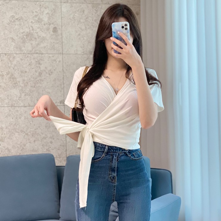 여성용 앞뒤착용 반전 랩 티셔츠 lkf242 여성용 앞뒤착용 반전 랩 티셔츠 lkf242