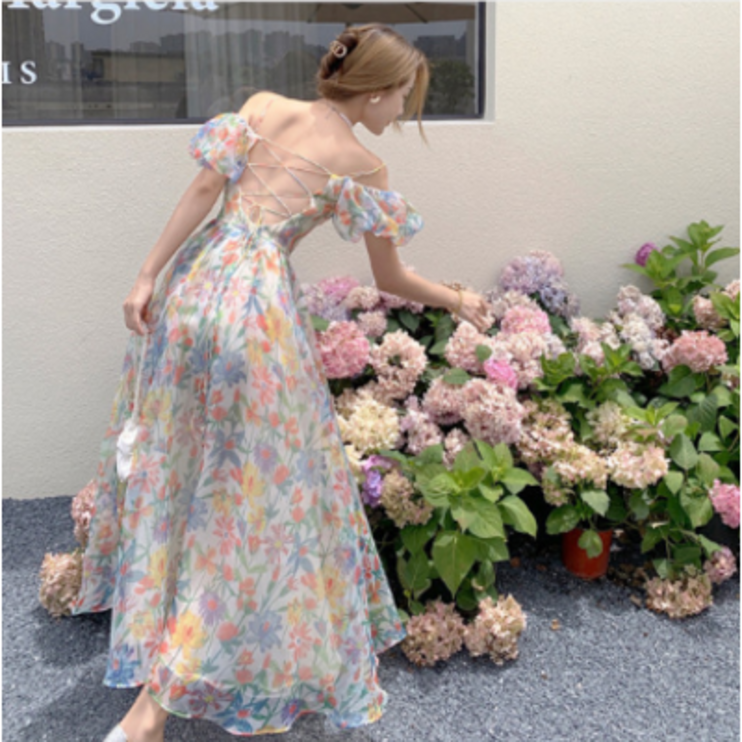 레이스 오간자 원피스 퍼프소매 해외여름옷 동남아원피스