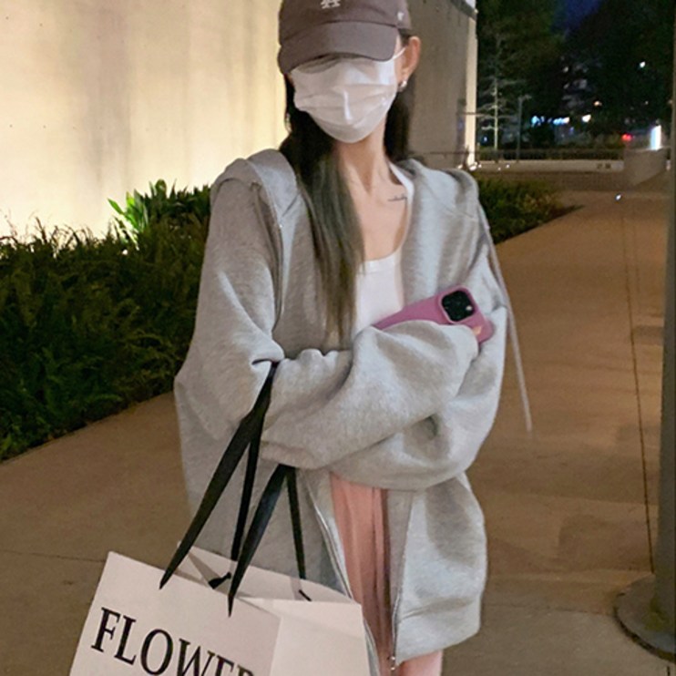 데일로엔 여성 심플 오버핏 후드 집업