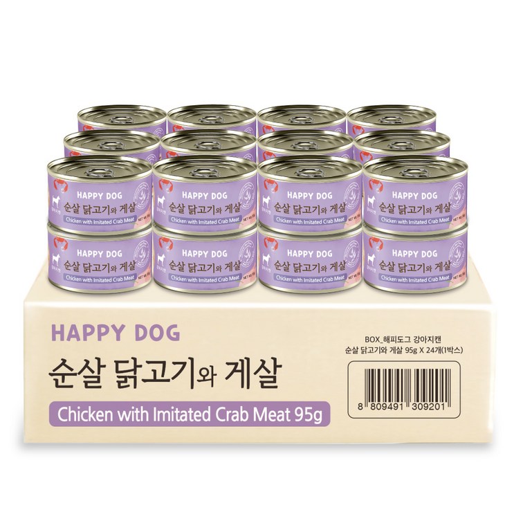 굿데이 해피도그 강아지 간식 캔 95g, 순살 닭고기  게살 혼합맛, 95g, 24개