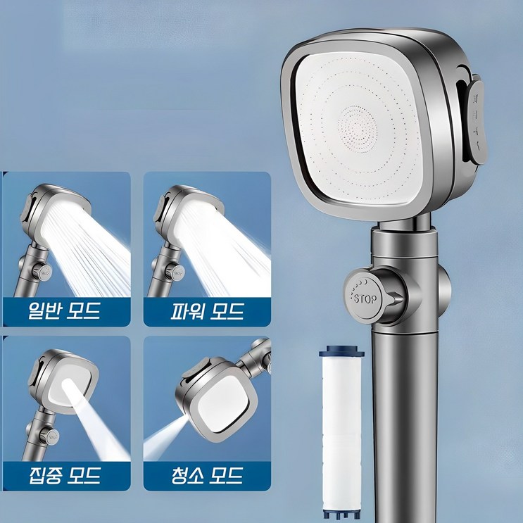 굿노크 파워수압 샤워기 헤드 절수 원터치 수압상승 4단모드 필터포함, 그레이, 1개 굿노크 파워수압 샤워기 헤드 절수 원터치 수압상승 4단모드 필터포함, 그레이, 1개