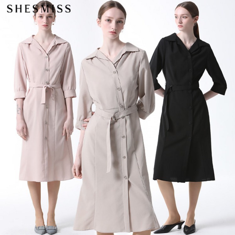 쉬즈미스 쉬즈미스SHESMISS 품격있는 사이드 단추 벨티드 원피스 택가격 328000원