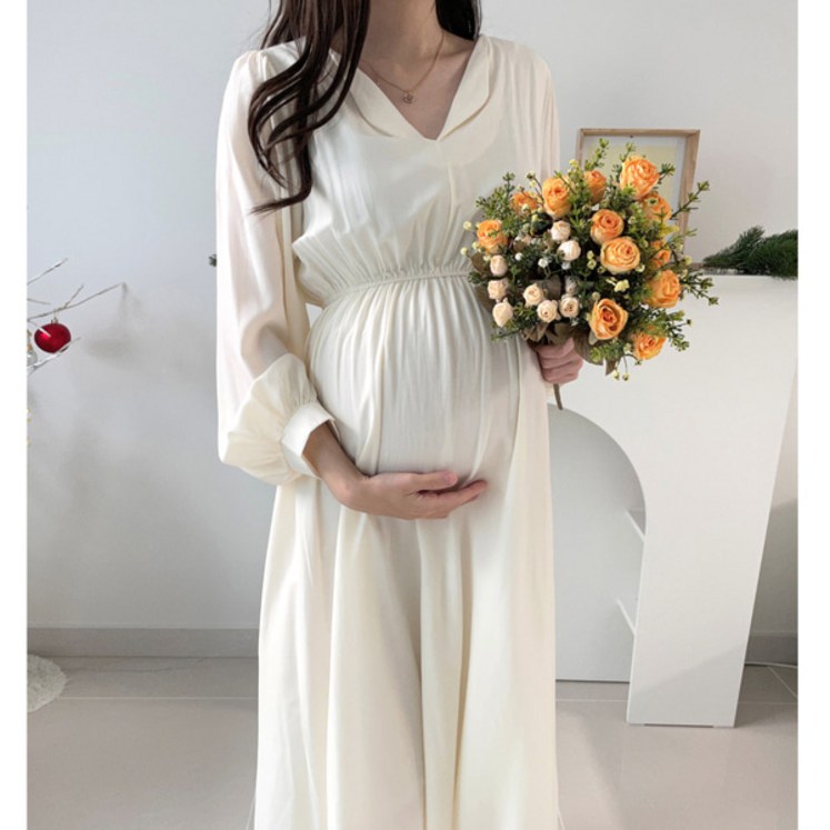 여리제이 로맨틱 셔링 쉬폰 만삭촬영원피스 베이비샤워 롱원피스 임산부 임부복 주수 하객룩