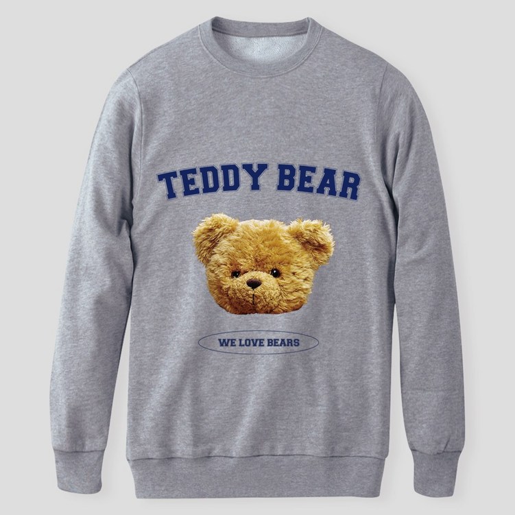 남녀공용 테디베어 레터링 프린트 그래픽 오버핏 긴팔 맨투맨