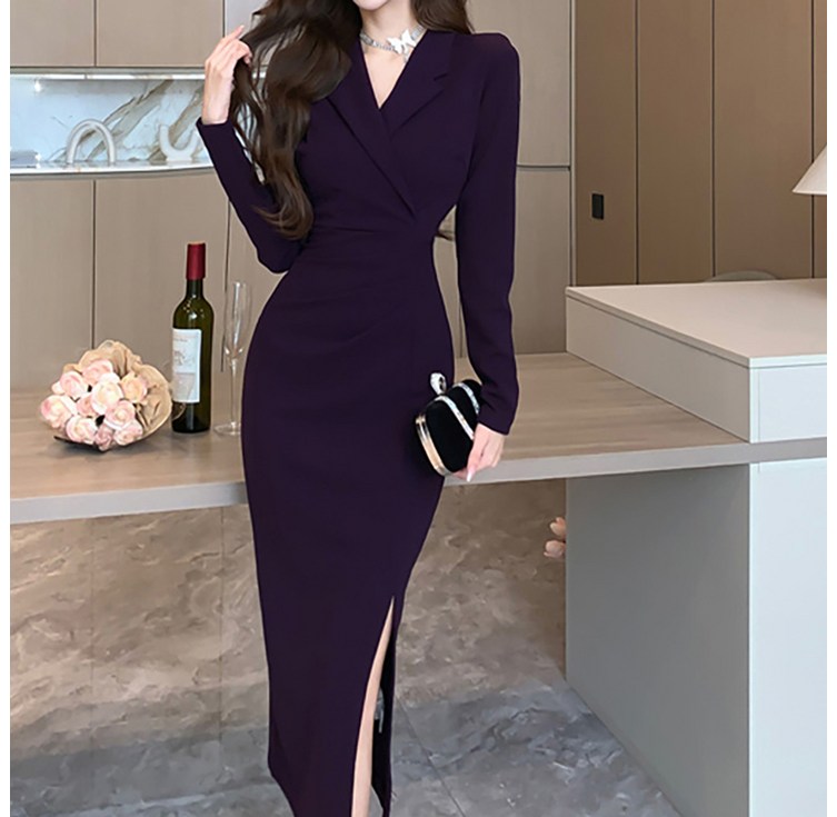 비비에모 프렌치 카라 슬림핏 트임 원피스 06327