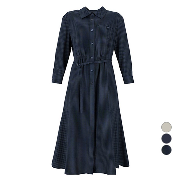 숲 여성 7부 소매 턴업 탭 셔츠형 원피스 SA4OP90