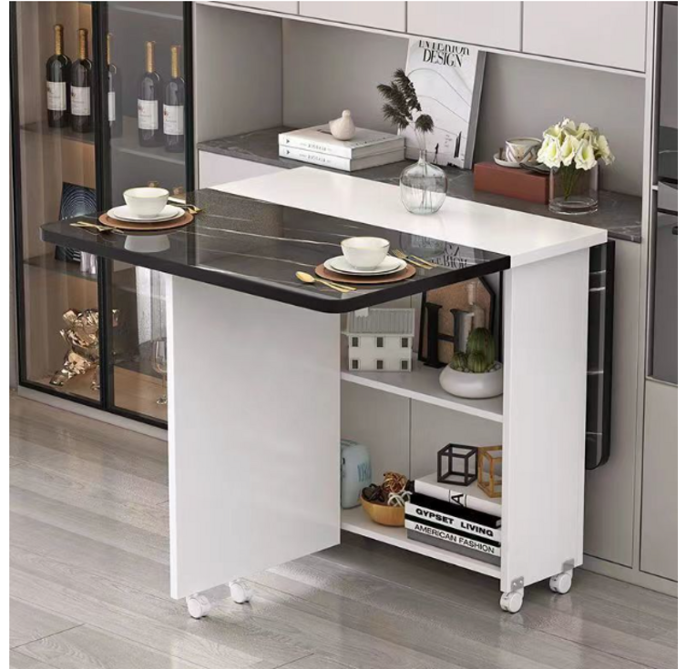 바이비드 이동식 확장형 접이식 식탁, 화이트 캐비닛  블랙 대리석, 2인용