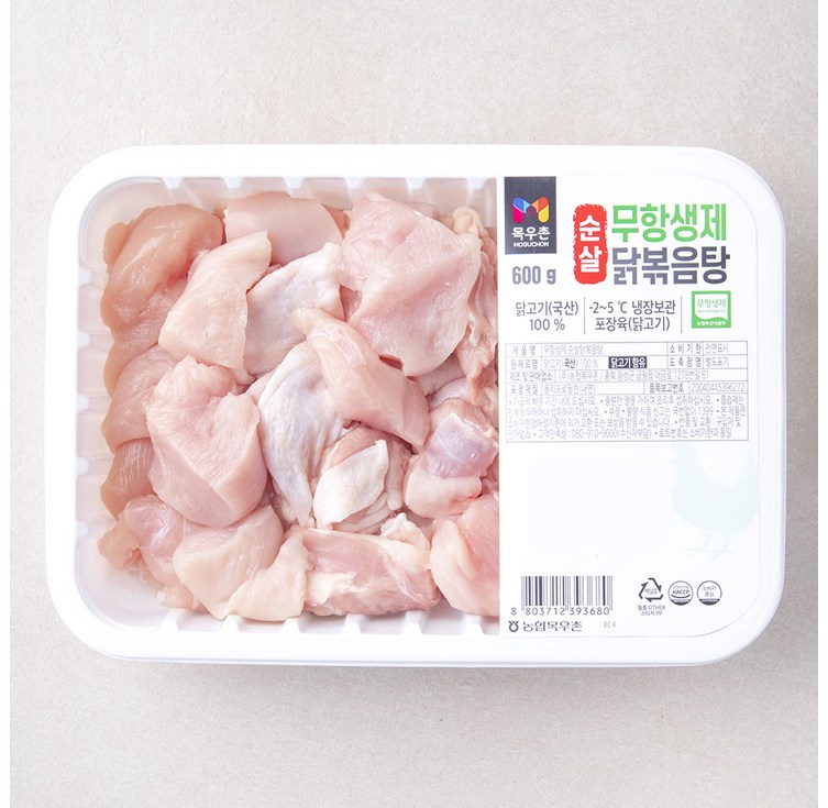 목우촌 무항생제 순살 닭고기 닭볶음탕용 냉장, 600g, 1개