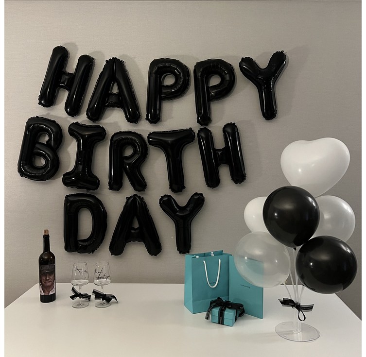 하피블리 연인 생일이벤트 풍선 가랜드 생일 파티 용품 세트, 블랙, 1세트 하피블리 연인 생일이벤트 풍선 가랜드 생일 파티 용품 세트, 블랙, 1세트