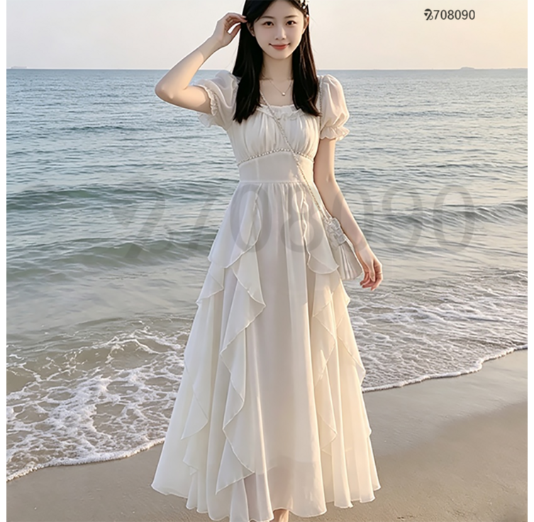 708090 여성 화이트 부드러운 롱 원피스