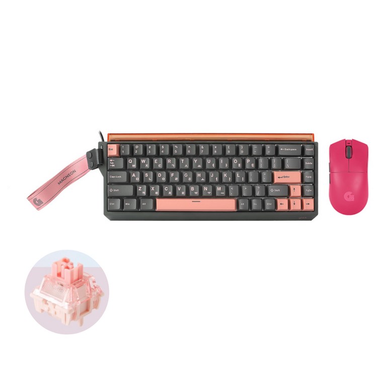 지클릭커 유선 8K 미니 기계식 키보드 무선 8K 마우스 세트 자석축 풀윤활 3중 라텍스 흡음 구조, 미니, 머큐리핑크보글보글 무소음 레이저자몽축, GRP169