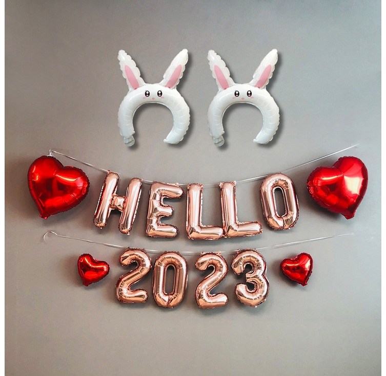 연말 파티 용품 세트 풍선 헬로 hello 2023 굿바이 2022 토끼 신년 새해 송년회 장식 숫자 홈 파티 행사 크리스마스 소품 데코