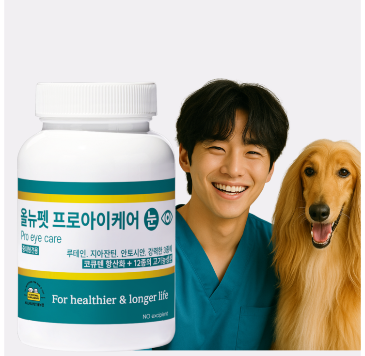 대형견 강아지 눈영양제 올뉴펫 프로아이케어 500mg 백내장 핵경화 눈물 케어 루테인 락토페린95 베타글루칸 아스타잔틴 빌베리 포도씨 무부형제, 1개, 눈물개선눈건강, 60정
