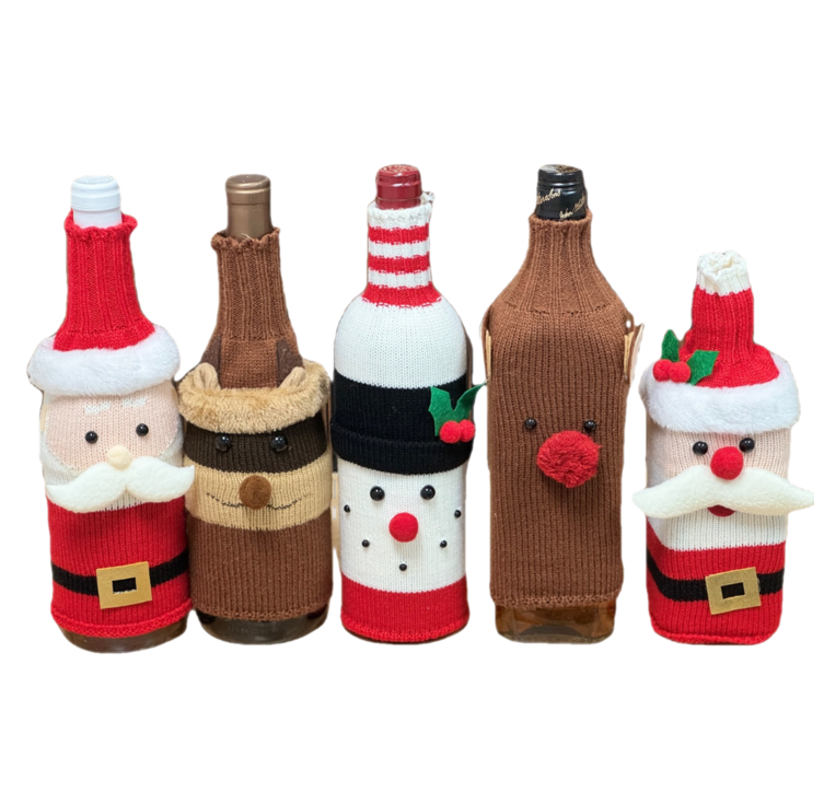 후스니즈 크리스마스 와인 커버 5종 세트 니트소재 포근한 스타일 인테리어 데코 장식용품 파티 위스키커버 양주커버, 1개