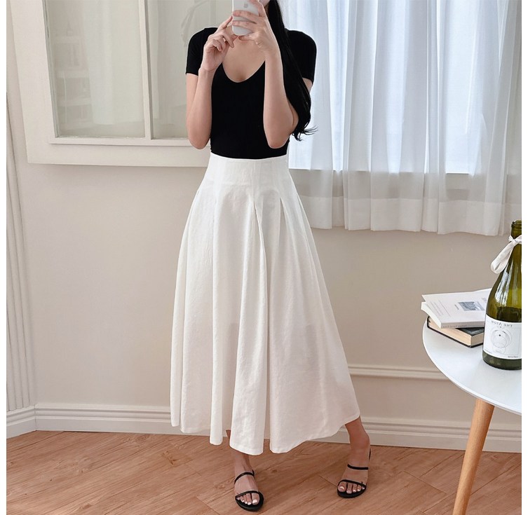 이푼아이 린넨 A라인 플레어 뒷밴딩 롱 스커트