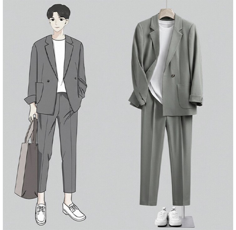 AOUGK 남성 캐주얼 정장세트 오버핏 롱정장 자켓  정장 바지 상하세트 빅사이즈 양복 투피스 면접복