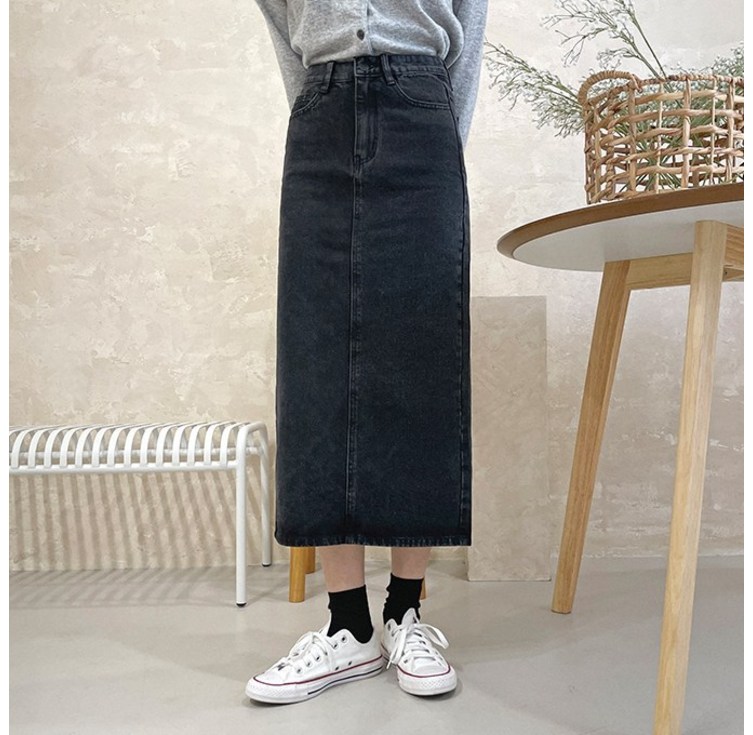 흑청 데님 롱스커트 청치마 SK003