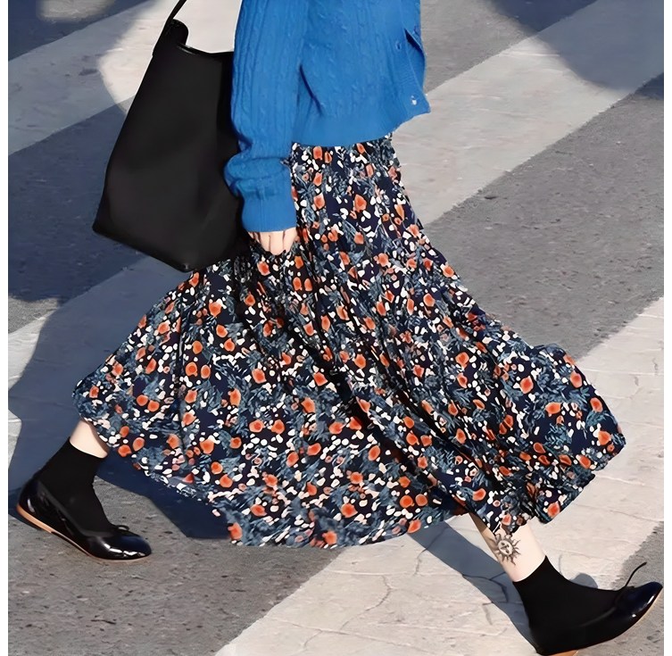 노이디제이 플라워 프린팅 플레어 롱 스커트 DJ1015