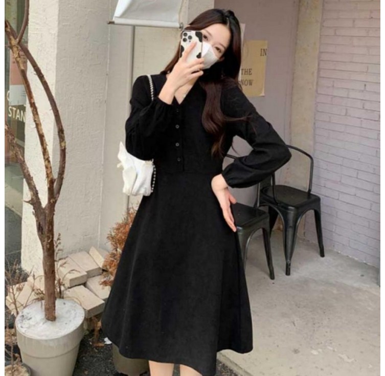 가을롱원피스 원피스 연말 코듀로이 데이트 모임 가을 룩 긴팔 여성원피스롱원피스 겨울