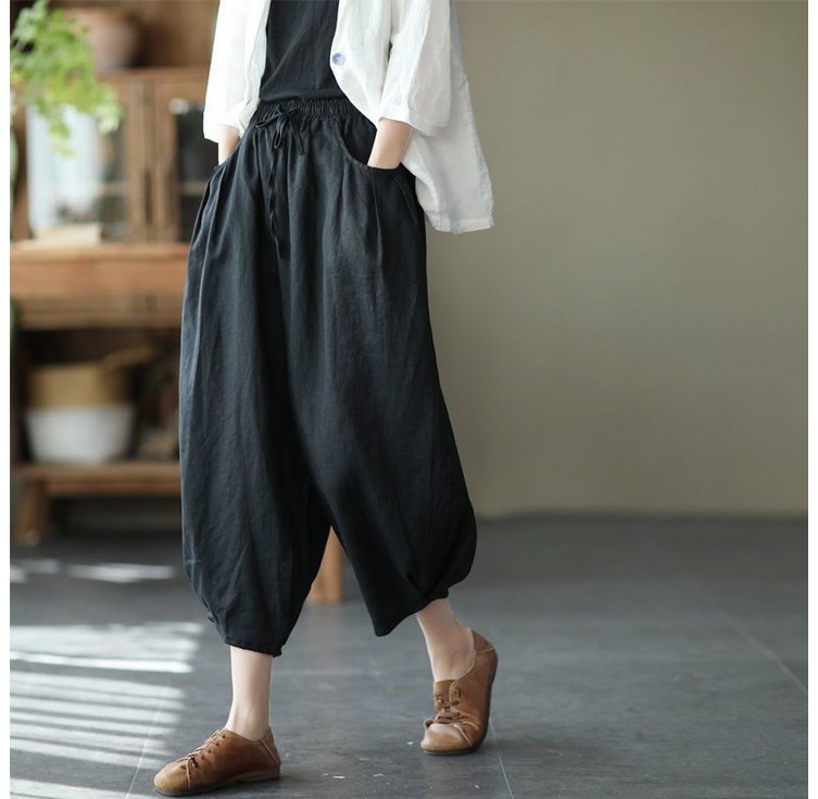 여성 린넨 팬츠 캐주얼 하이웨이스트 봄 여름 슬랙스 팬츠 루즈핏 린넨 벌룬 팬츠 CY