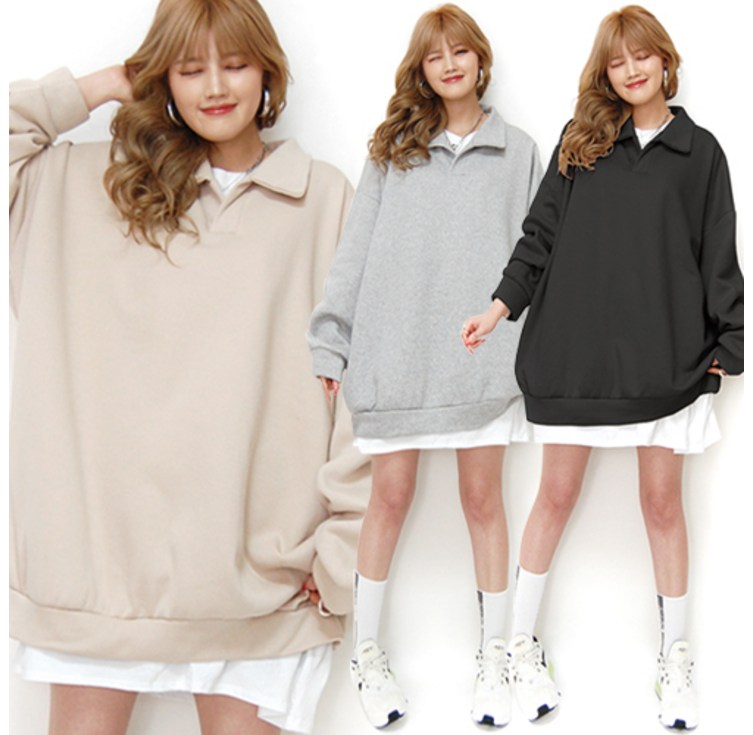 통통마녀  오버핏 카라 맨투맨 4 컬러 6XL 오버사이즈   기모 포함 판매 