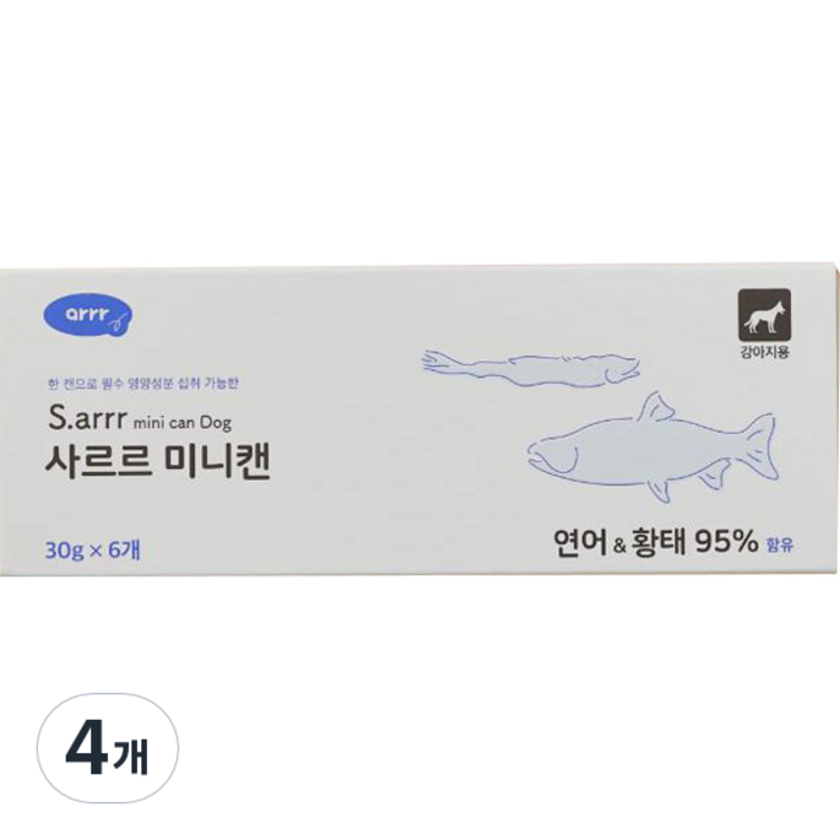 아르르 강아지 사르르 미니캔 독 30g 6p, 연어  황태, 180g, 4개