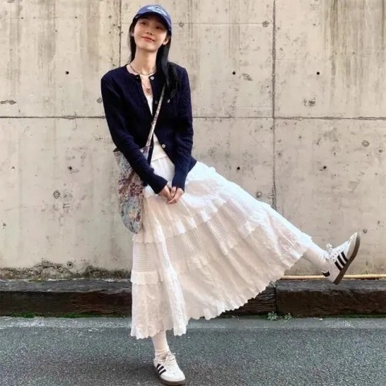 밴딩 캉캉 레이스 롱스커트
