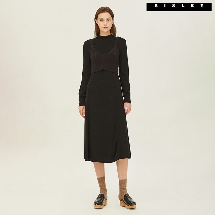 시슬리 비앙카 브라탑 니트 원피스 SAKO31261 BK